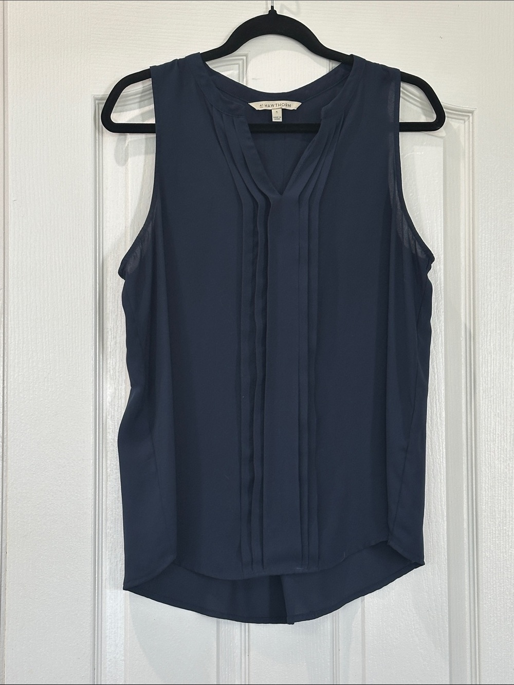 41 Hawthorn Navy Pleated V-Front Sleeveless Tank